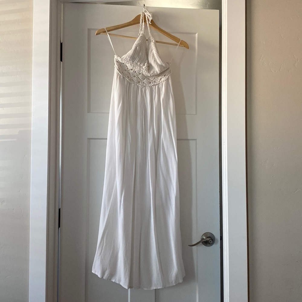 LilBetter maxi dress halter top, Size small, crochet material on top